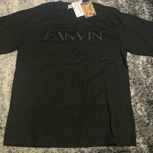 LANVIN Paris Plain Black on Black Logo T-Shirt Men’s Size Large